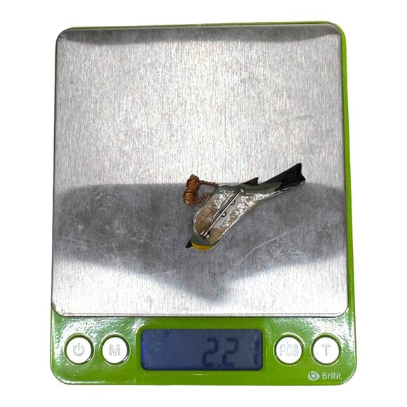 Vintage Hand Painted Takahashi Carved Wood Bird Pin Brooch 2.25" Green Yellow - Picture 5 of 5